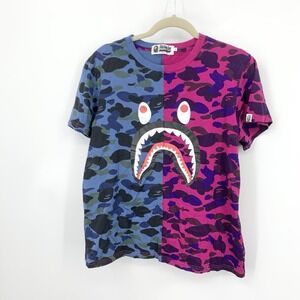 Bape Bathing Ape Women Size XL Shirt WGM Spilt Camo Pink Blue Shark Graphic Top